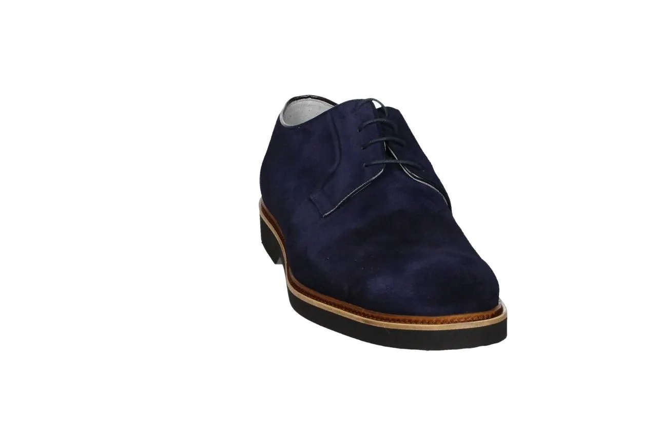 Blucher Liso Nobuck Azul Cerco Pespunte Piso Goma