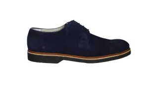 Blucher Liso Nobuck Azul Cerco Pespunte Piso Goma