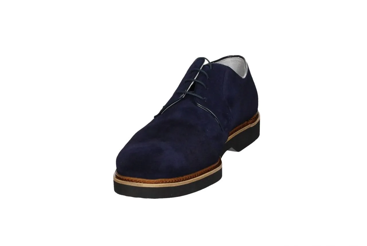 Blucher Liso Nobuck Azul Cerco Pespunte Piso Goma