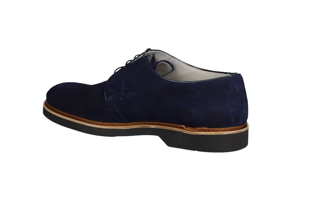 Blucher Liso Nobuck Azul Cerco Pespunte Piso Goma