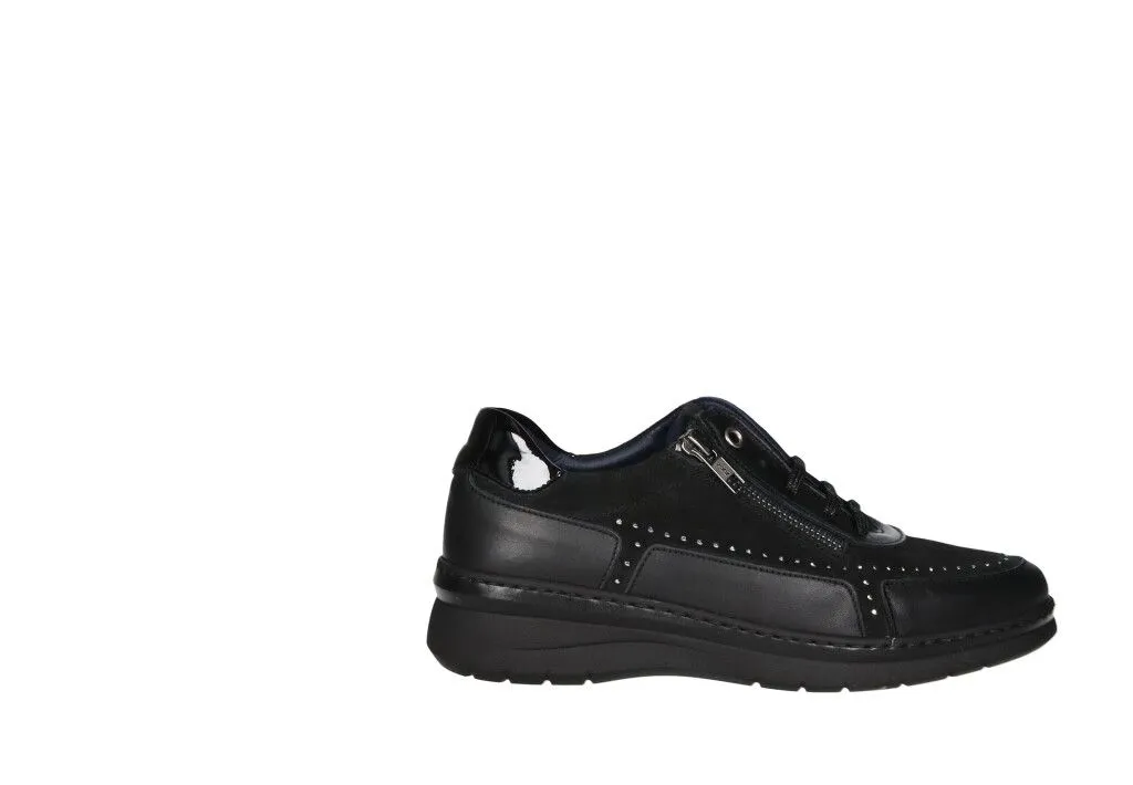 Blucher Piel/ante Negro Lado Cremallera Brillantitos Metal