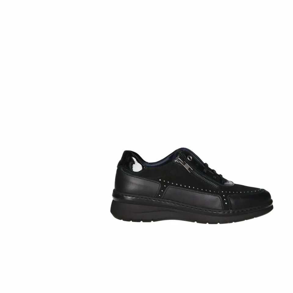 Blucher Piel/ante Negro Lado Cremallera Brillantitos Metal