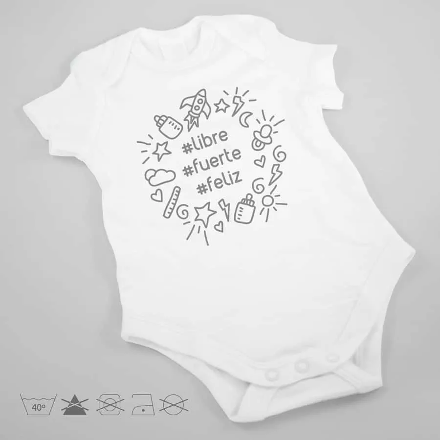 Body bebé algodón orgánico: #Libre #fuerte #feliz Personalizalo con nombre.