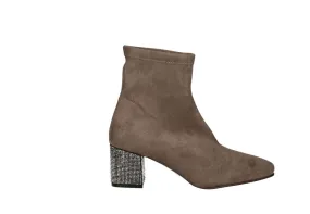 Botin Ante-licra Taupe Tacon Medio Brillantes