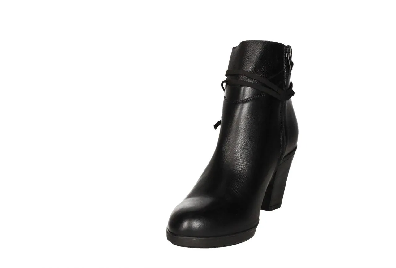 Botin Cremallera Piel Negro Cuerdas Cuello Piso Goma