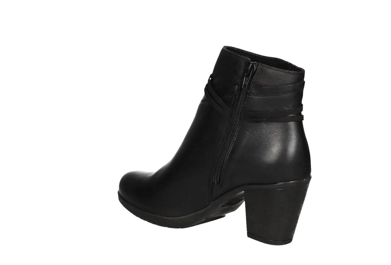 Botin Cremallera Piel Negro Cuerdas Cuello Piso Goma