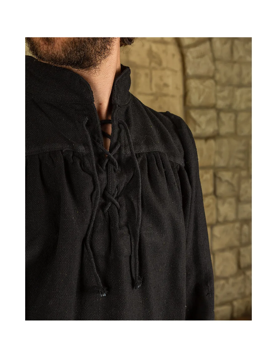 Camisa medieval de lazos modelo Ansgar, color negro