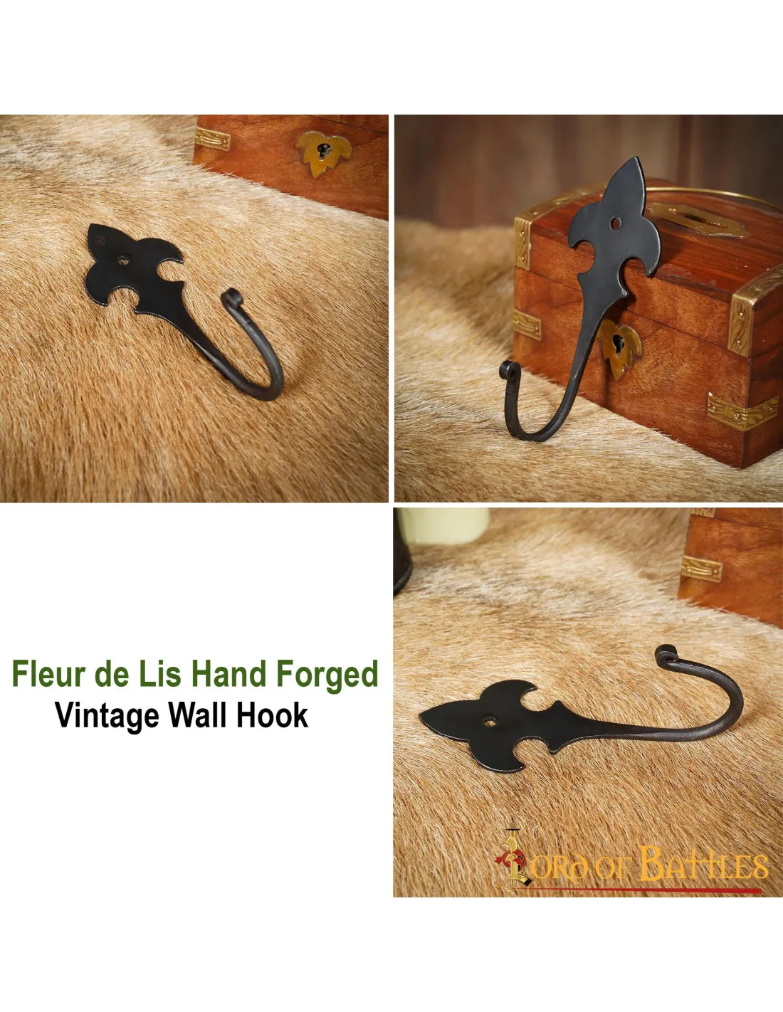 Colgador medieval flor de lis en forja para pared