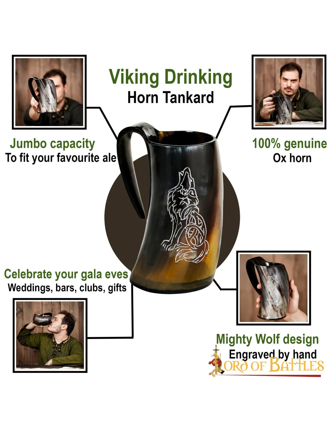 Jarra de cerveza vikinga lobo aullando, (600 ml.)