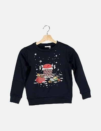 Name it Sudadera azul marino print navideño paillettes