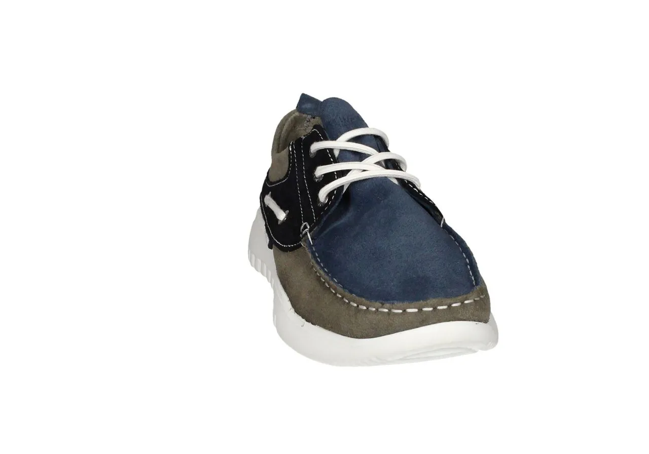 Nautico Nobuck Azul/jeans/gris Piso Goma Blanco