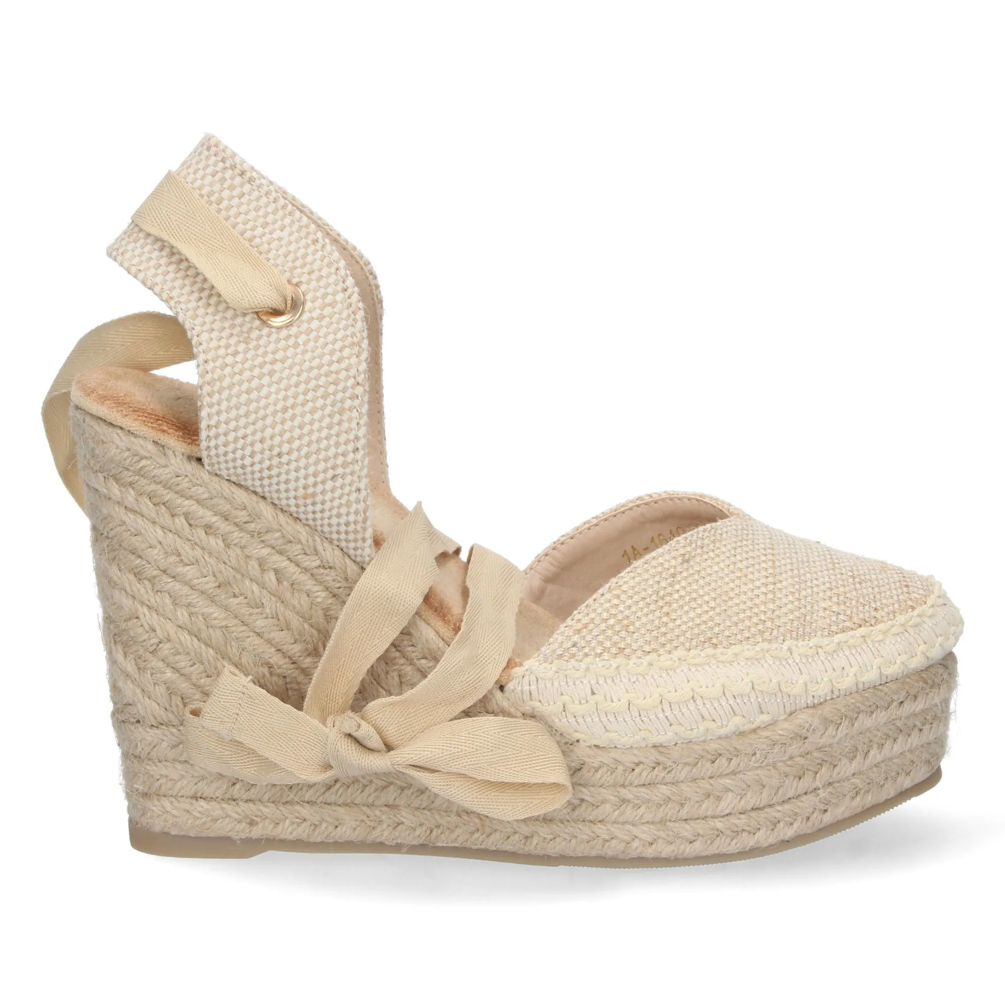 Sandalias alpargatas de cuña alta yute pala crochet mujer apricot