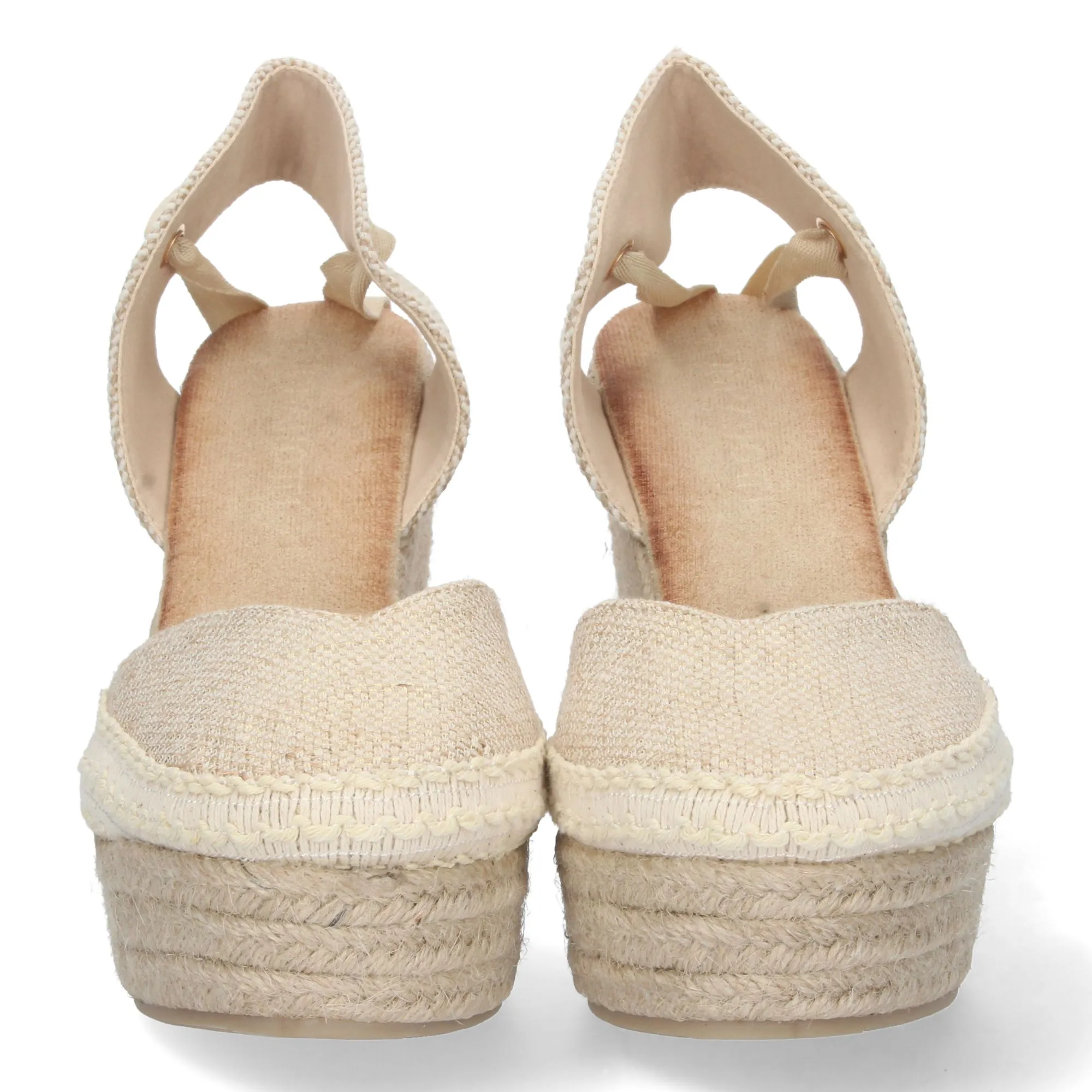 Sandalias alpargatas de cuña alta yute pala crochet mujer apricot