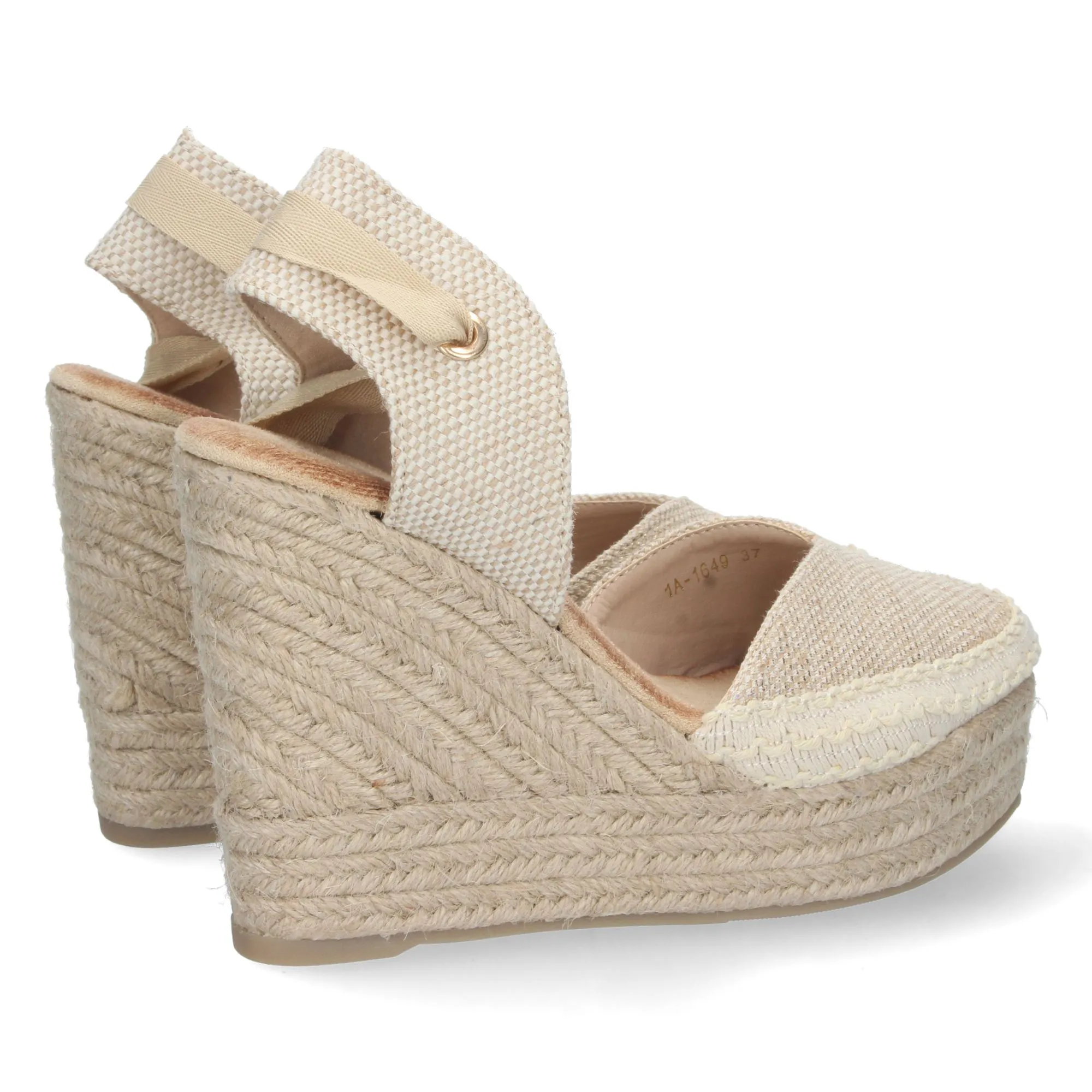 Sandalias alpargatas de cuña alta yute pala crochet mujer apricot