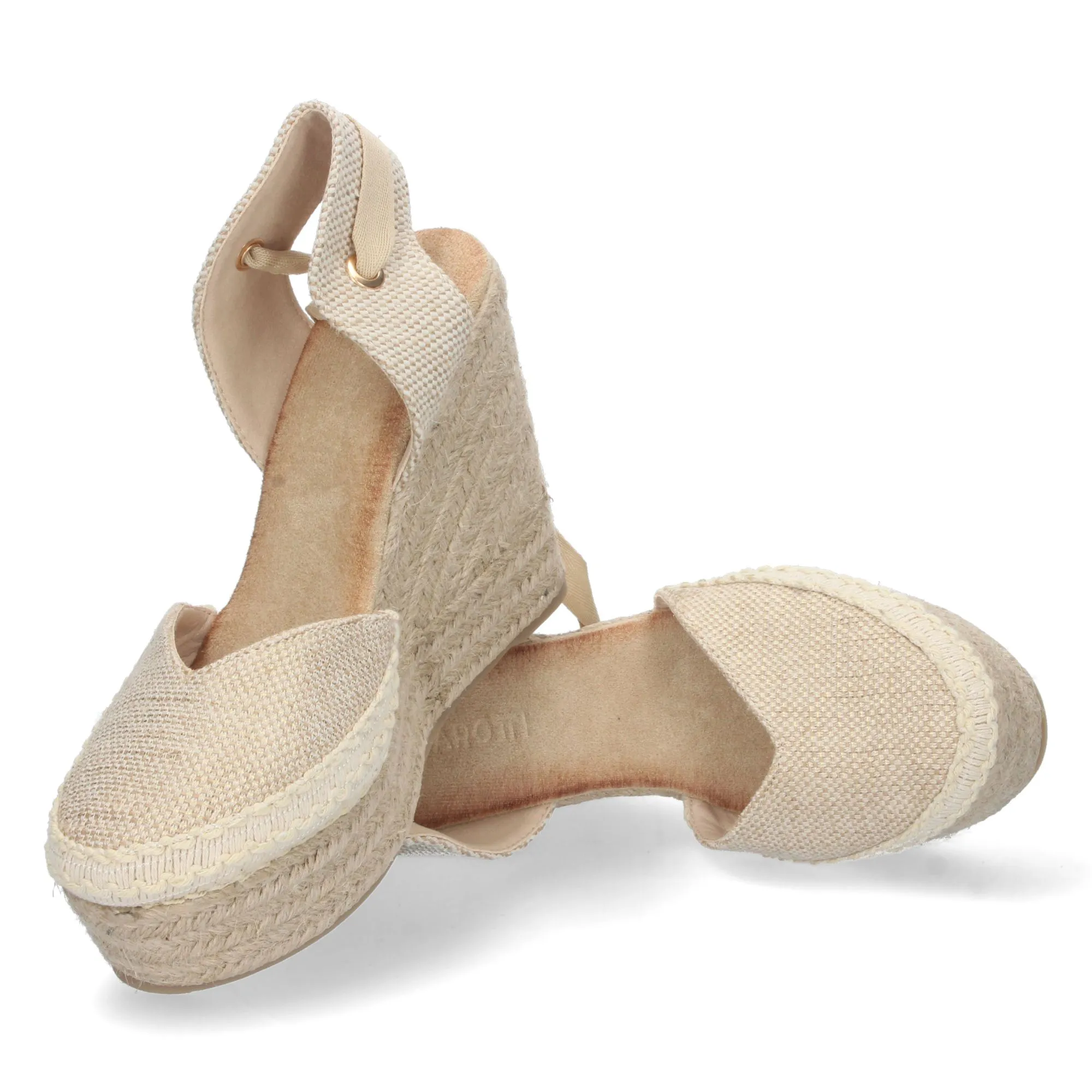 Sandalias alpargatas de cuña alta yute pala crochet mujer apricot