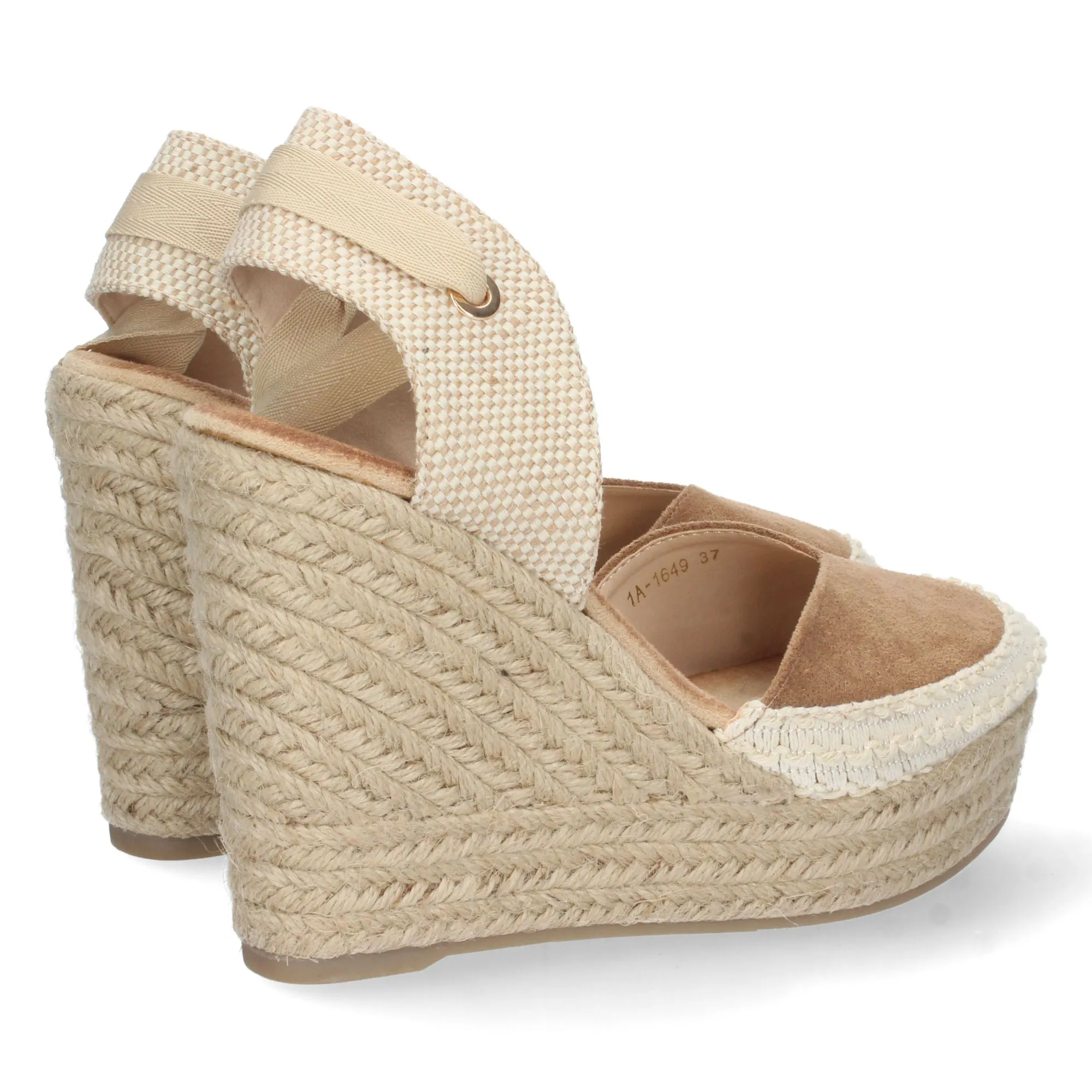 Sandalias alpargatas de cuña alta yute pala crochet mujer camel