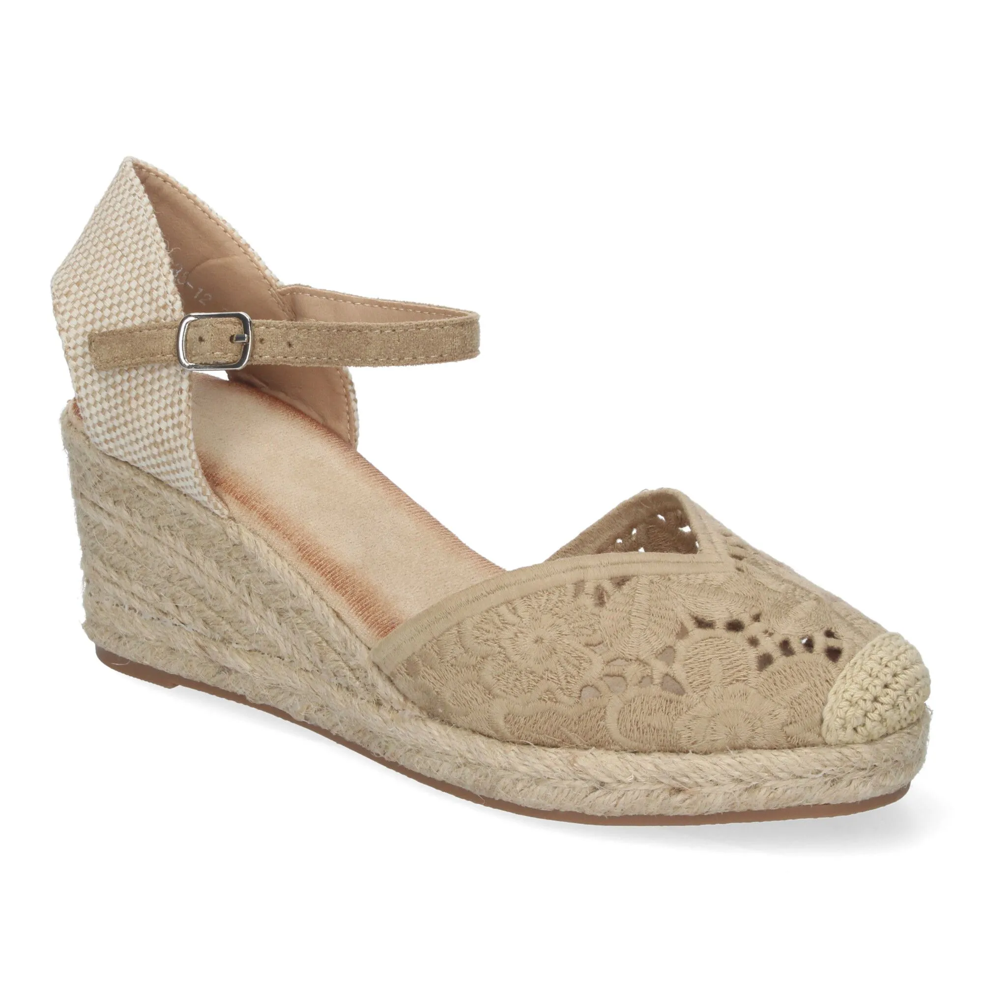 Sandalias de cuña en yute cómoda bordada color caqui JNS-5Q35