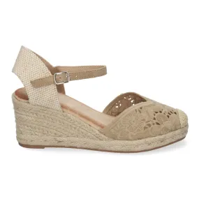 Sandalias de cuña en yute cómoda bordada color caqui JNS-5Q35