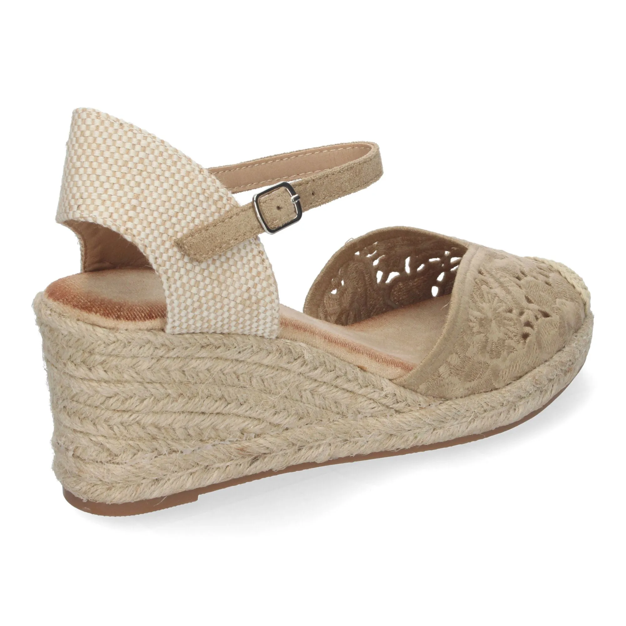 Sandalias de cuña en yute cómoda bordada color caqui JNS-5Q35