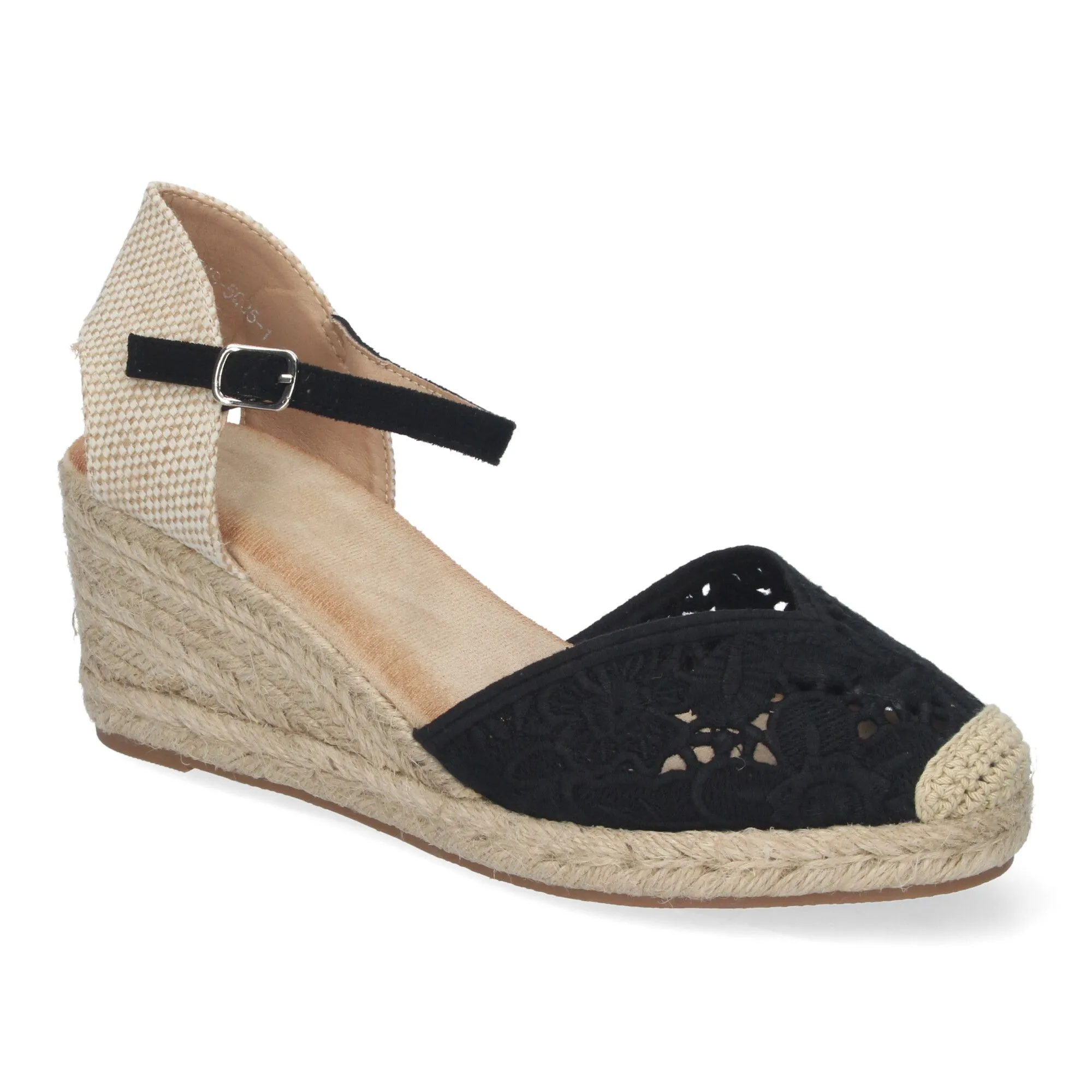 Sandalias de cuña en yute cómoda bordada color negro JNS-5Q35