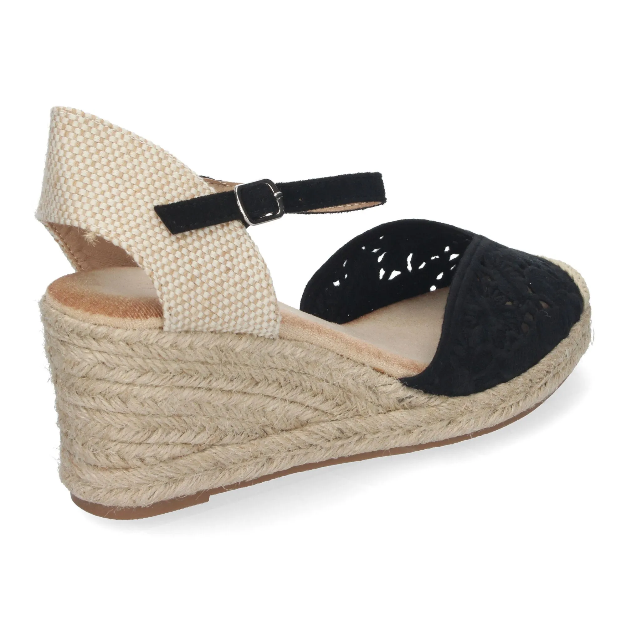 Sandalias de cuña en yute cómoda bordada color negro JNS-5Q35