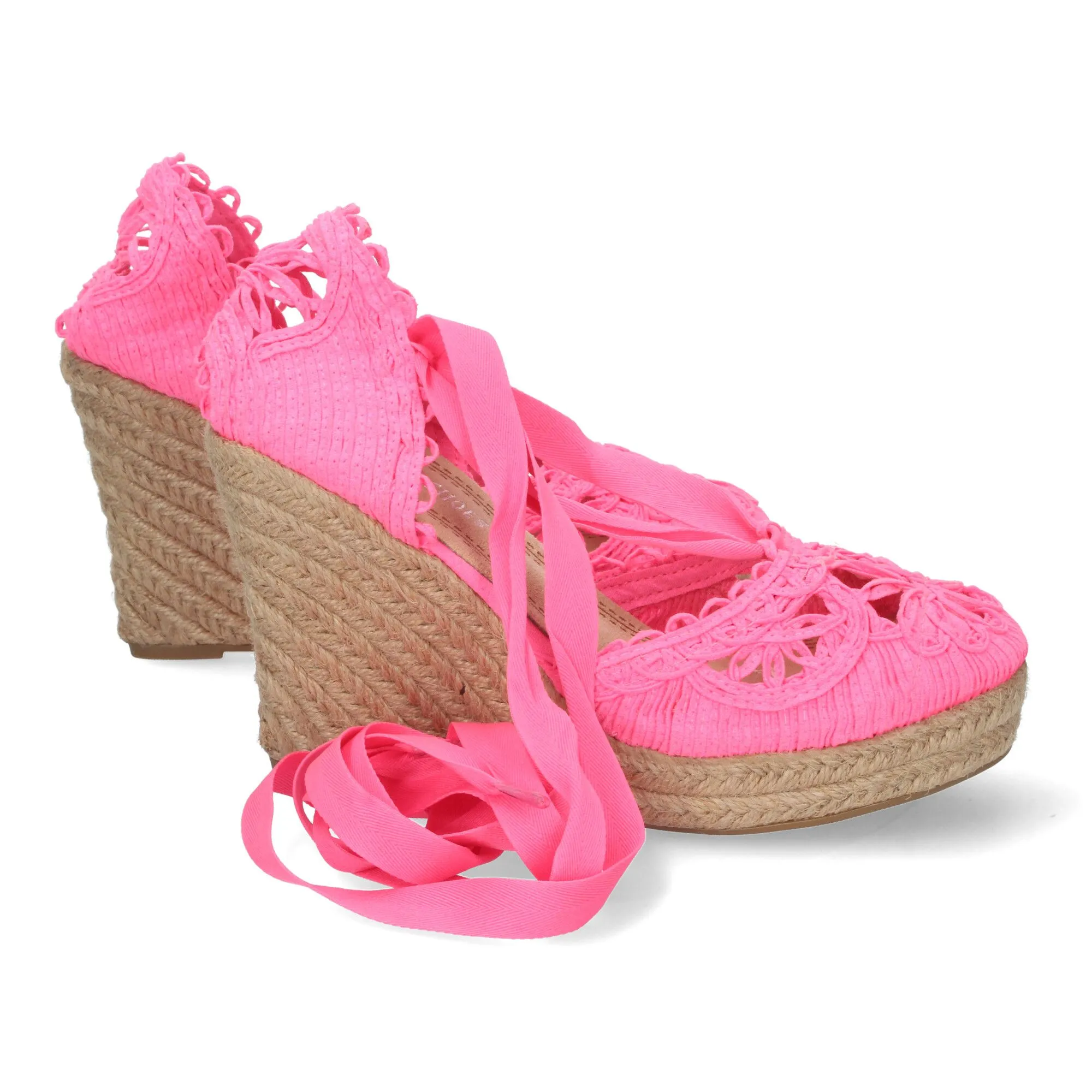 Sandalias de cuña media en yute cierre lazos para mujer color fucsia YZ19-53