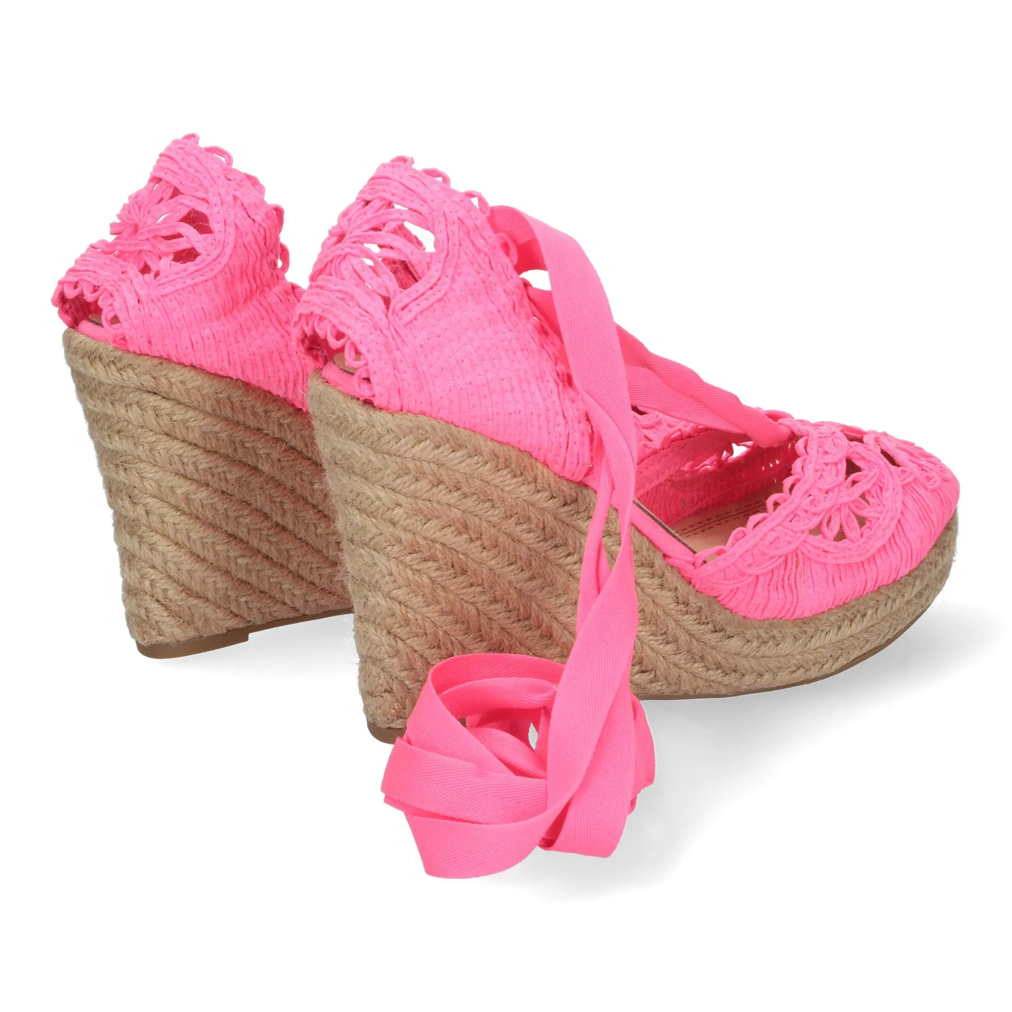 Sandalias de cuña media en yute cierre lazos para mujer color fucsia YZ19-53