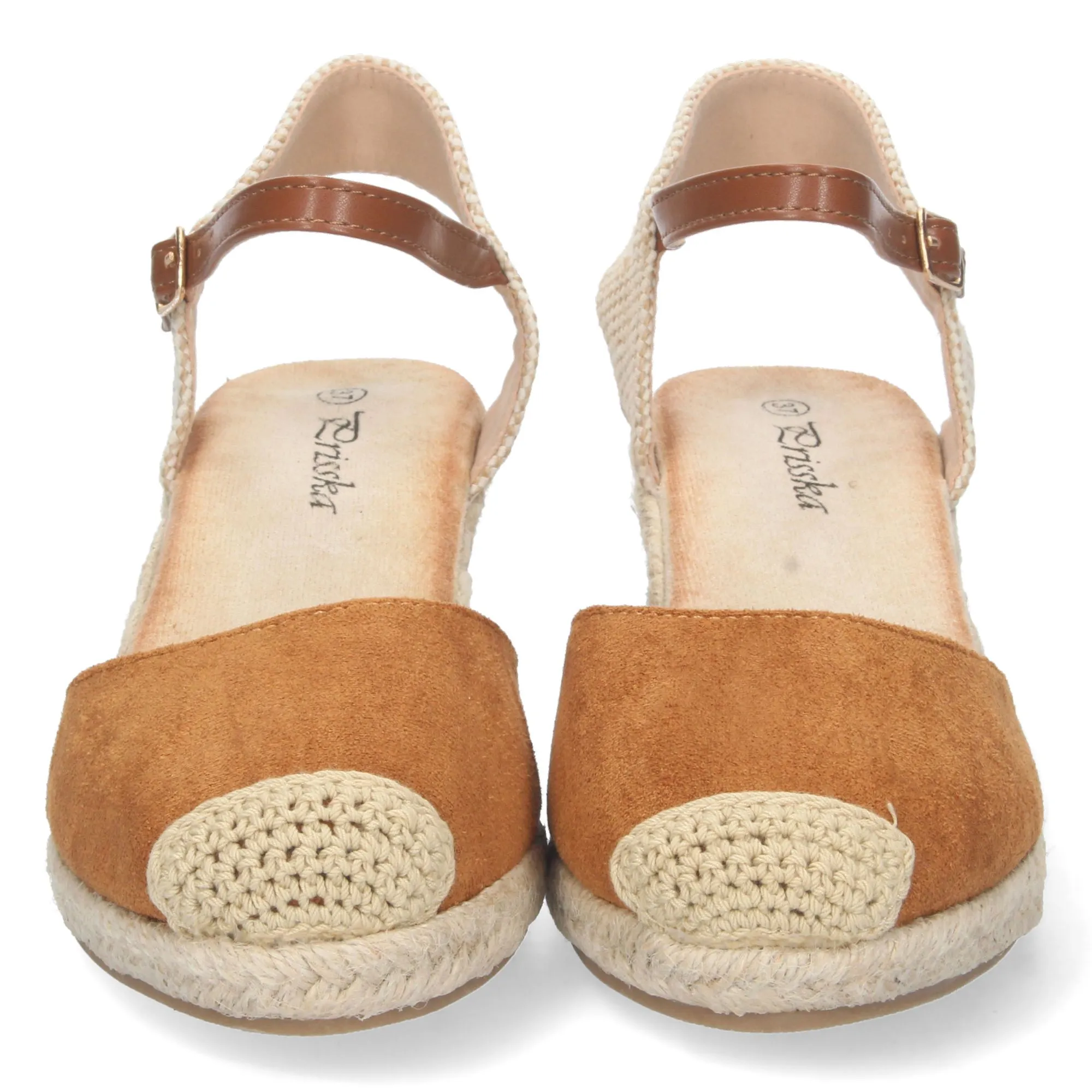 Sandalias de cuña media en yute mujer color camel