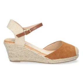 Sandalias de cuña media en yute mujer color camel