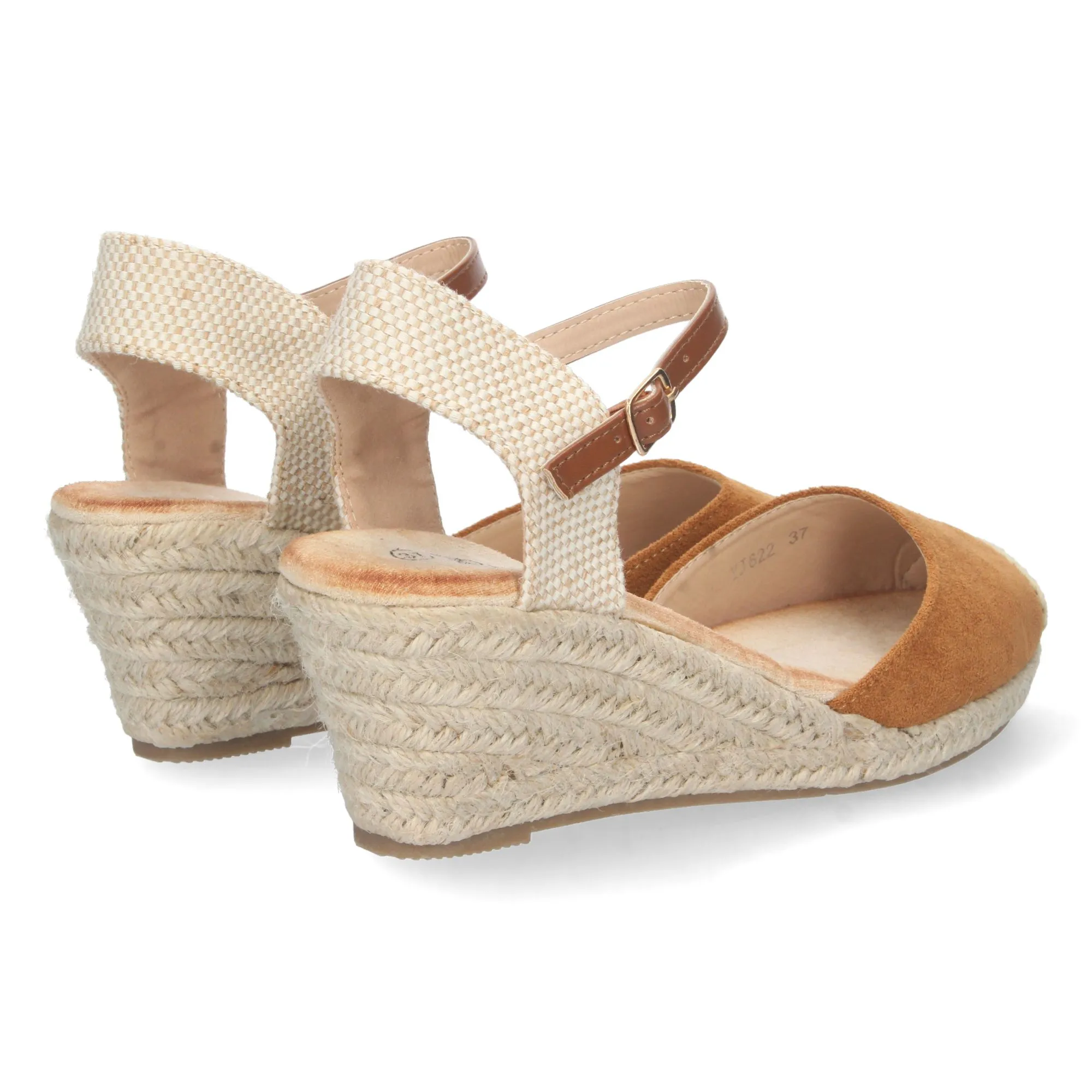 Sandalias de cuña media en yute mujer color camel