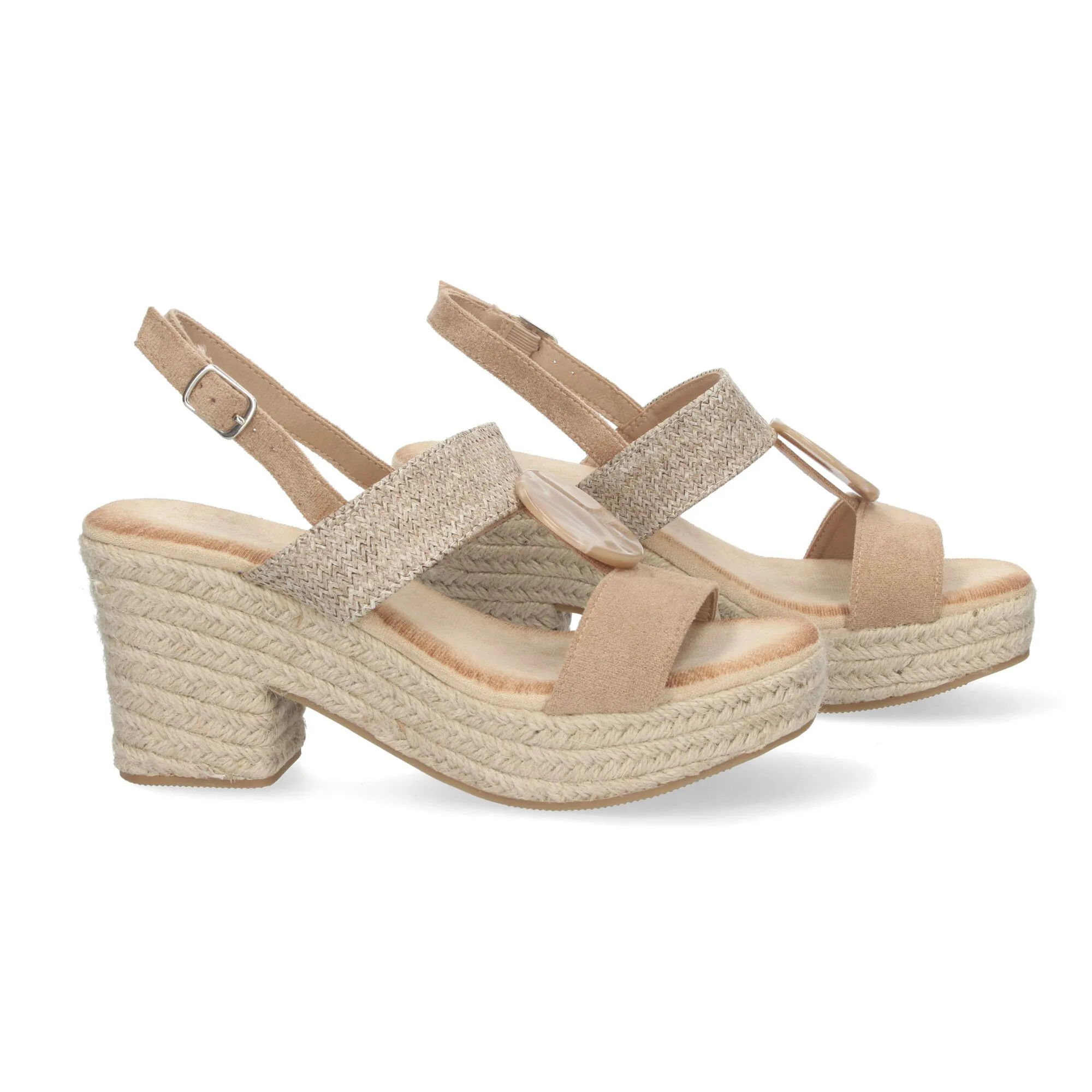 Sandalias de tacón y plataforma para mujer color Kaqui JNS-5Q29