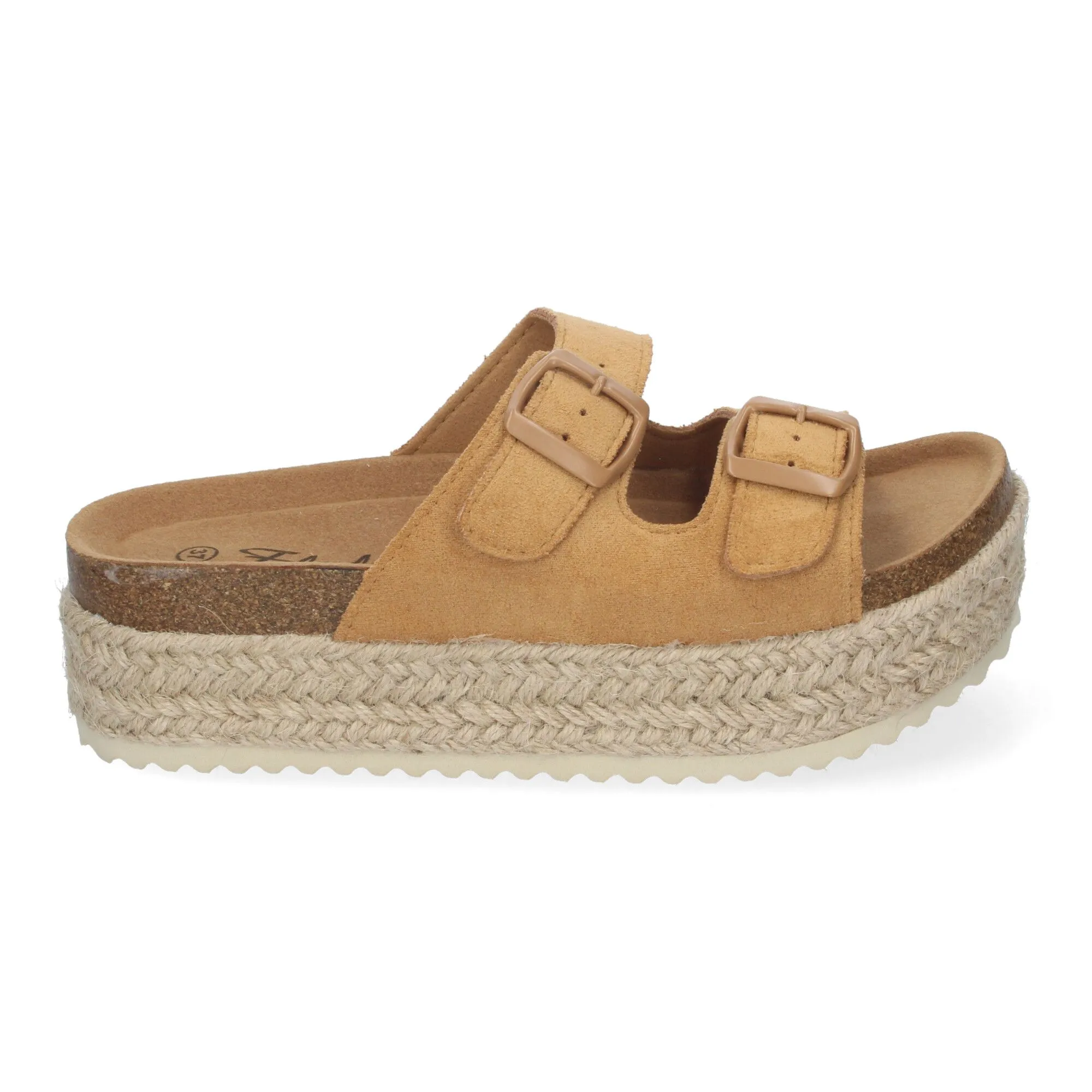 Sandalias planas de plataforma en yute para mujer comodas color taupe M-189