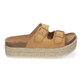 Sandalias planas de plataforma en yute para mujer comodas color taupe M-189