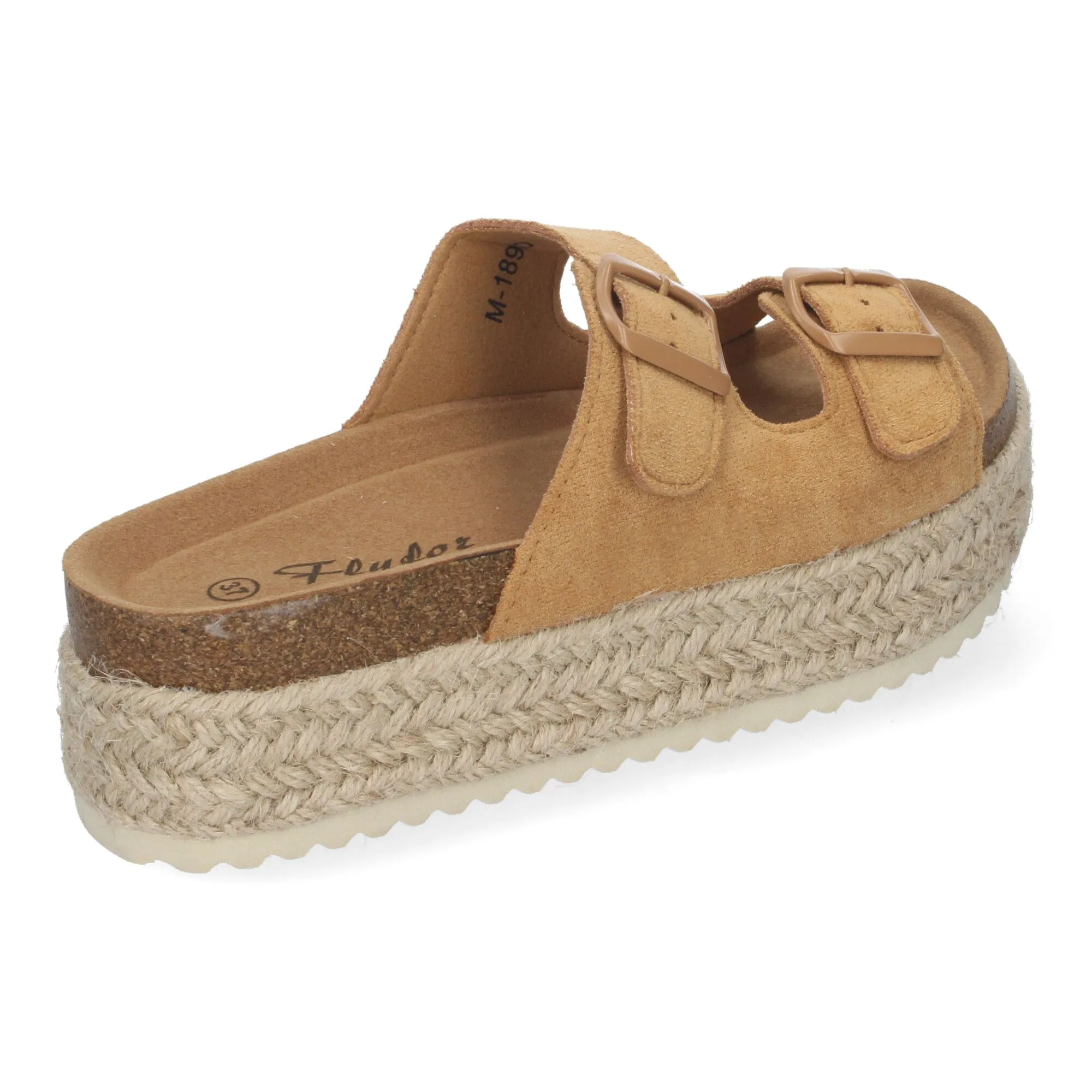 Sandalias planas de plataforma en yute para mujer comodas color taupe M-189