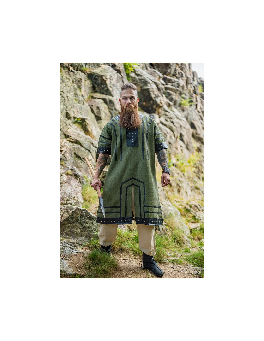 Túnica vikinga de manga corta Rollo, verde